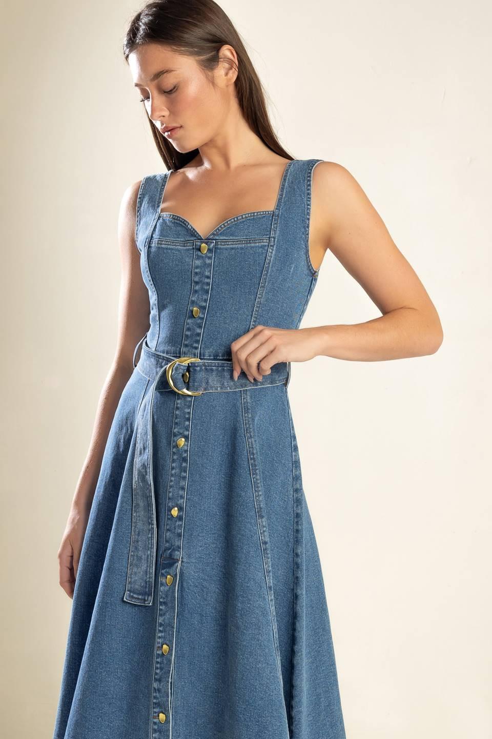 Prettiest Behavior Denim Midi Dress from KADOU Boutique