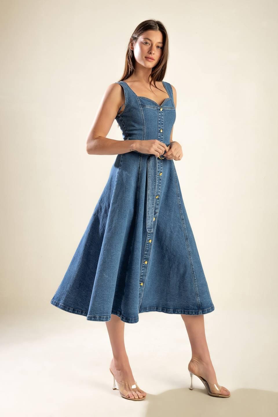 Prettiest Behavior Denim Midi Dress from KADOU Boutique