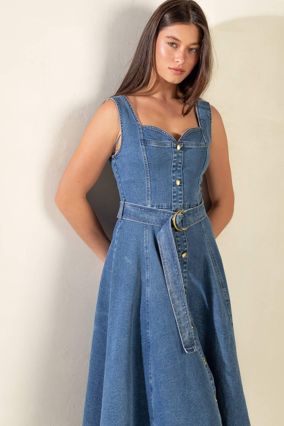 Prettiest Behavior Denim Midi Dress from KADOU Boutique
