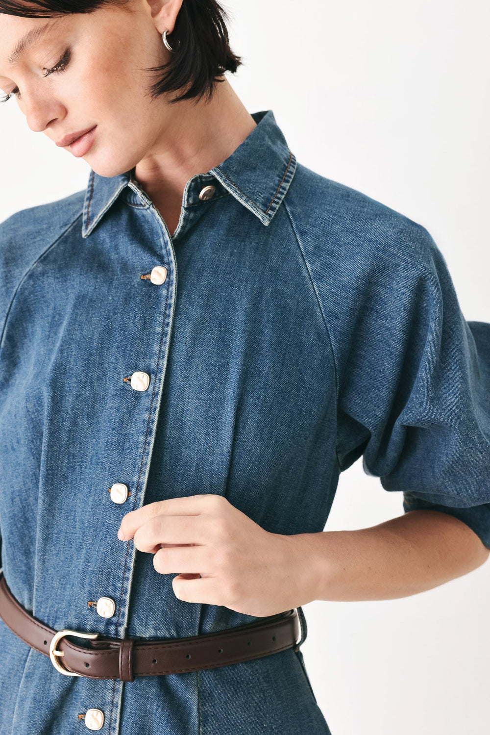Divide and Contour Denim Midi Dress from KADOU Boutique