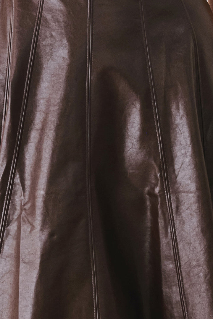 DARK TRUFFLE FAUX LEATHER MIDI DRESS