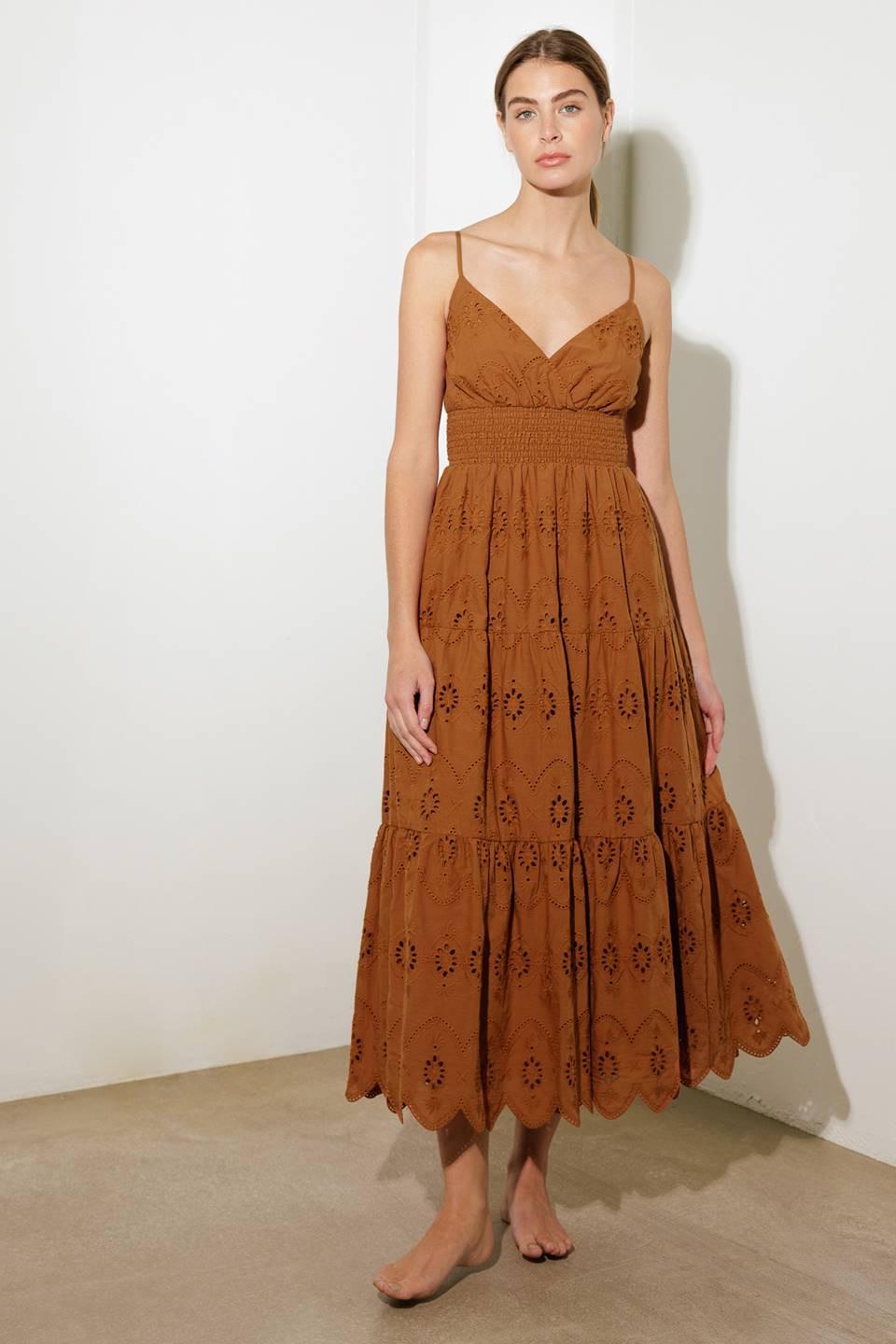Luminous Bliss Woven Eyelet Midi Dress from KADOU Boutique
