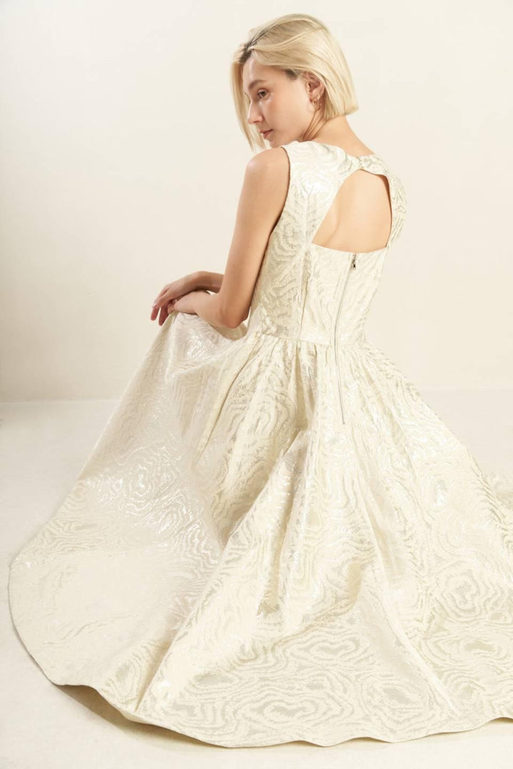 CHECK YOURSELF CHAMPAGNE WOVEN MIDI DRESS