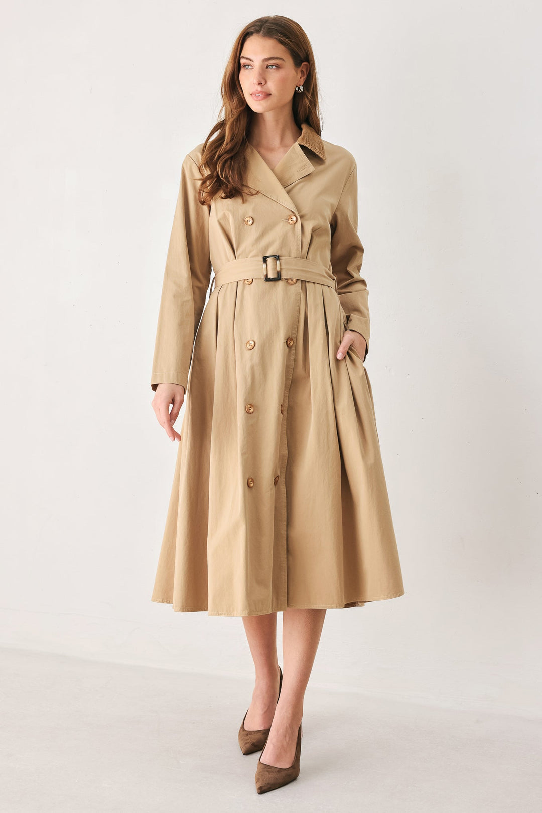 FALLING LEAVES WOVEN MIDI TRENCH COAT DRESS
