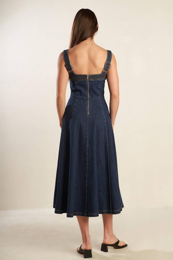 TERRIFIC TIMING DENIM MIDI DRESS