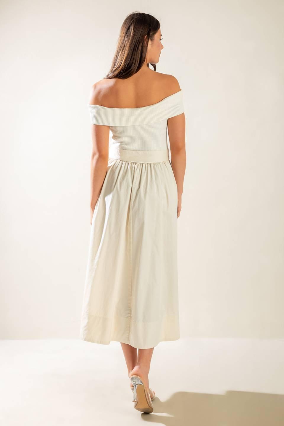 Social Season Off Shoulder Midi Dress from KADOU Boutique