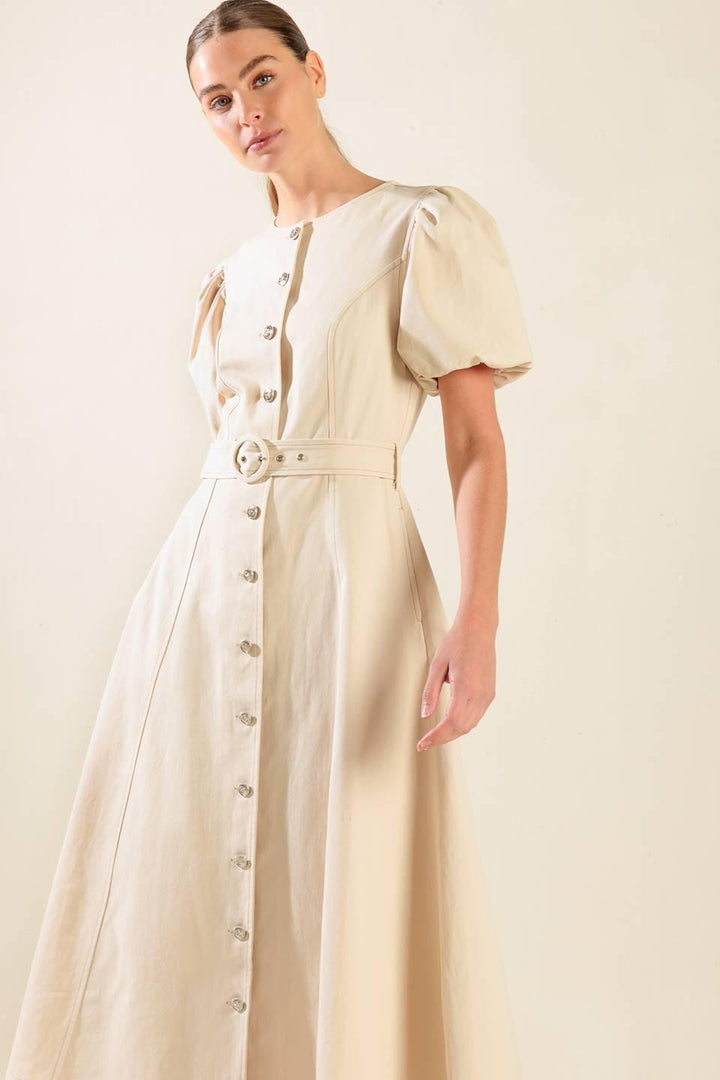 Captured By the Night Twill Midi Dress from KADOU Boutique