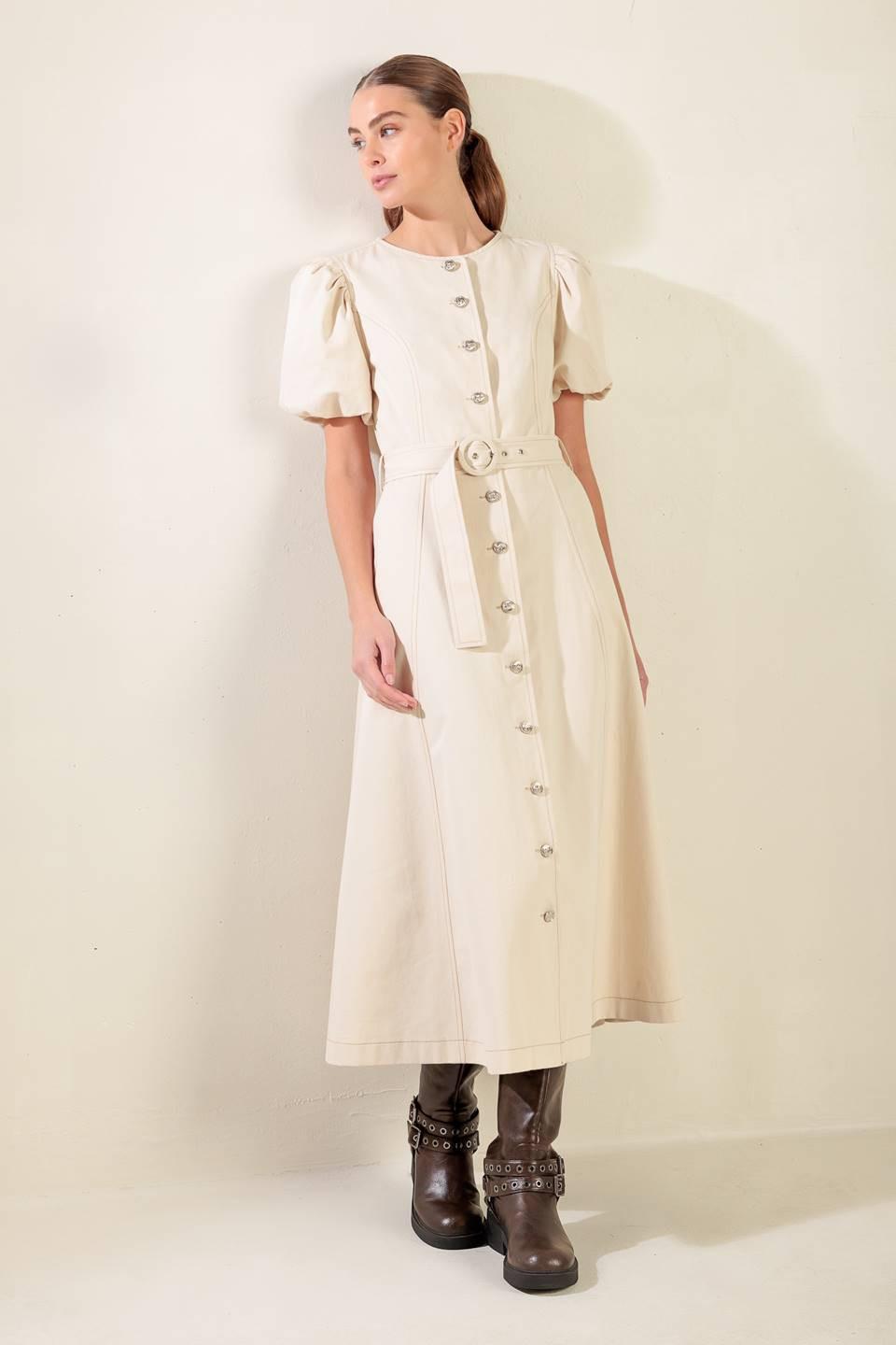 Captured By the Night Twill Midi Dress from KADOU Boutique