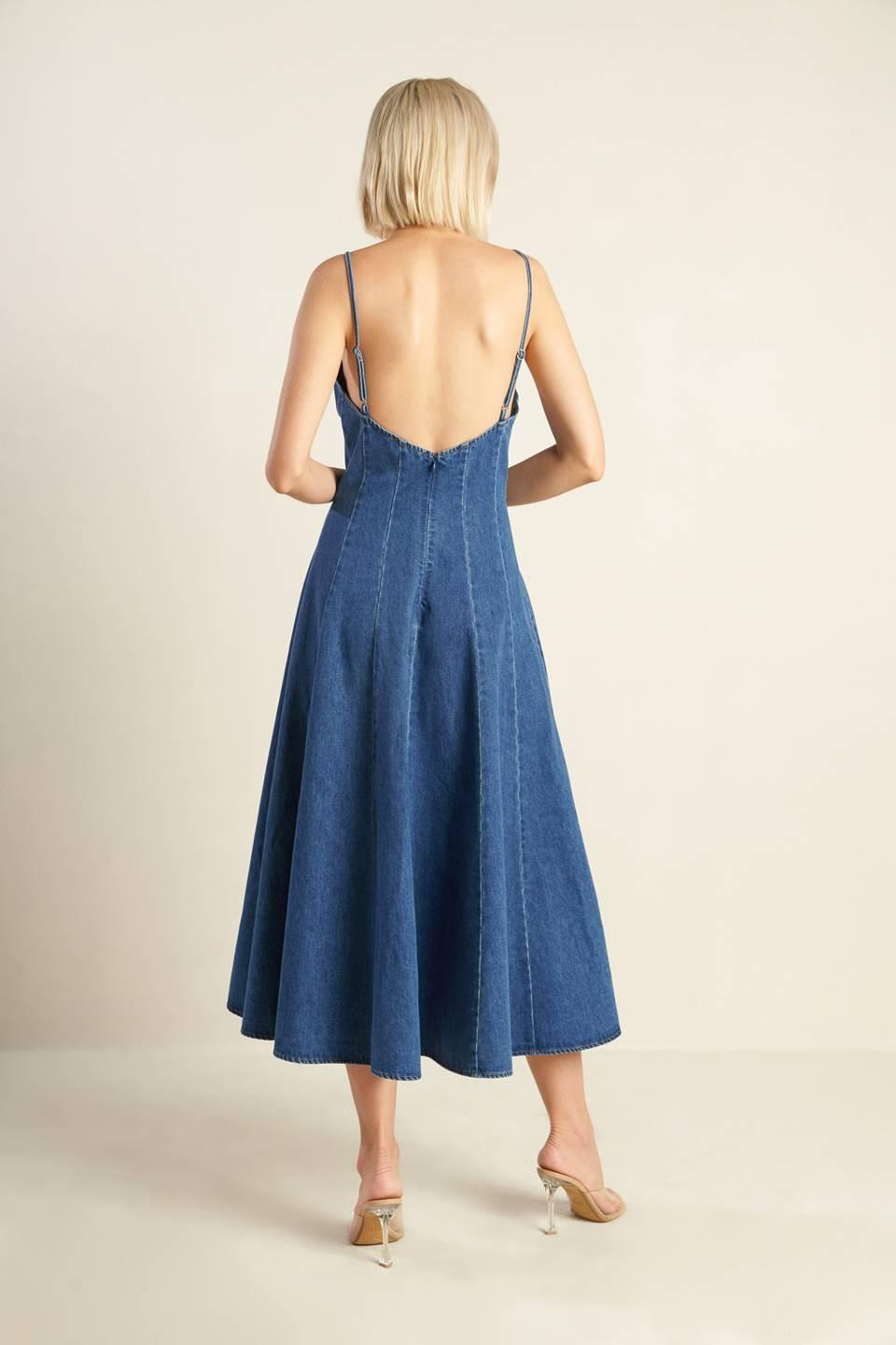 Rosewood Romance Denim Midi Dress from KADOU Boutique