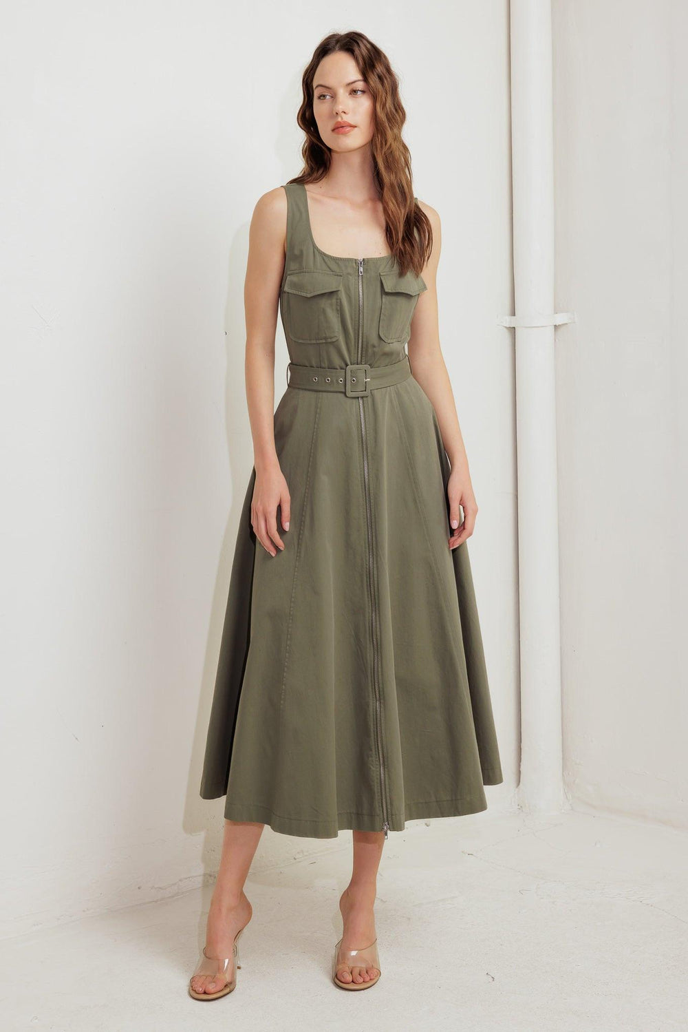 Olive Grove Woven Midi Dress from KADOU Boutique