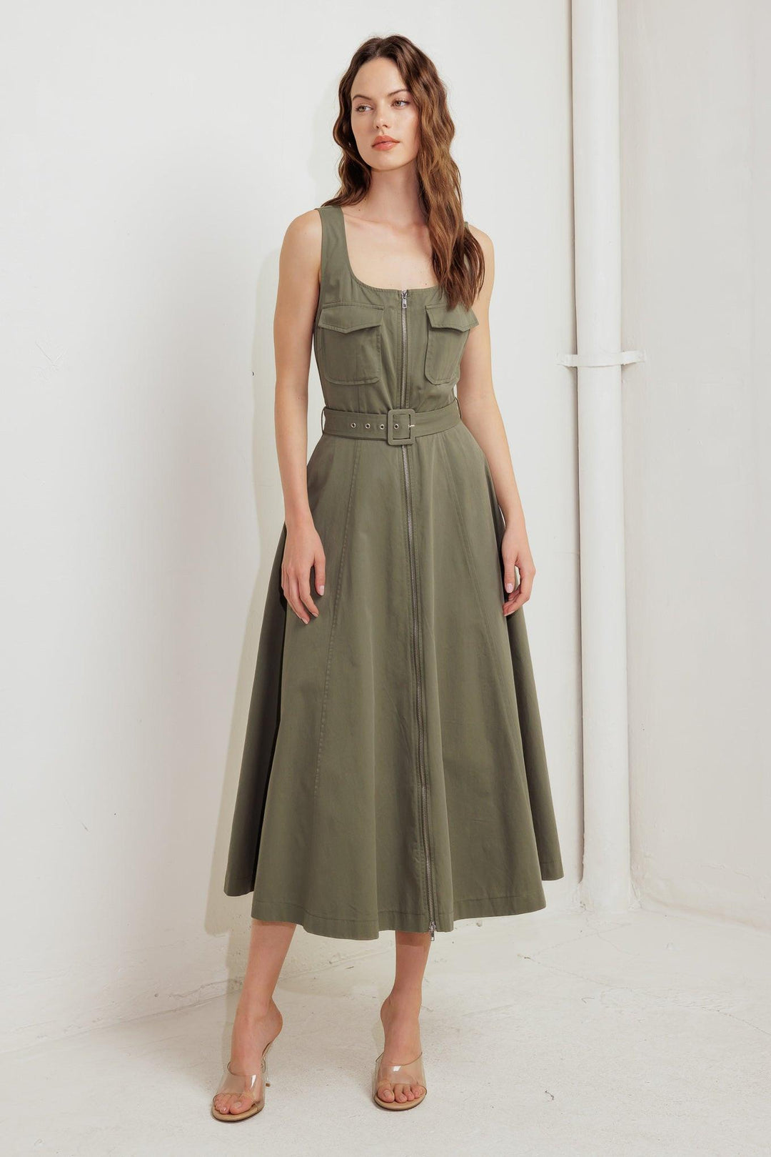 Olive Grove Woven Midi Dress from KADOU Boutique
