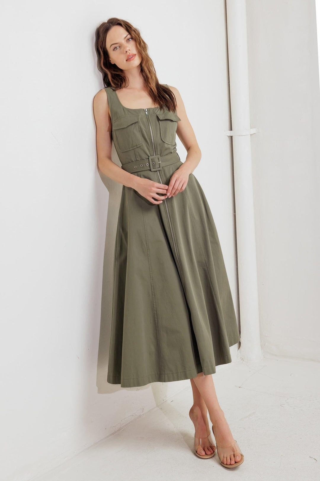 Olive Grove Woven Midi Dress from KADOU Boutique