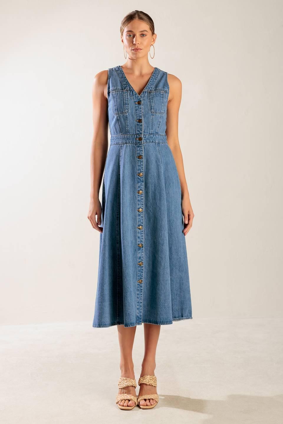 The Journey Begins blue denim midi dress from KADOU Boutique
