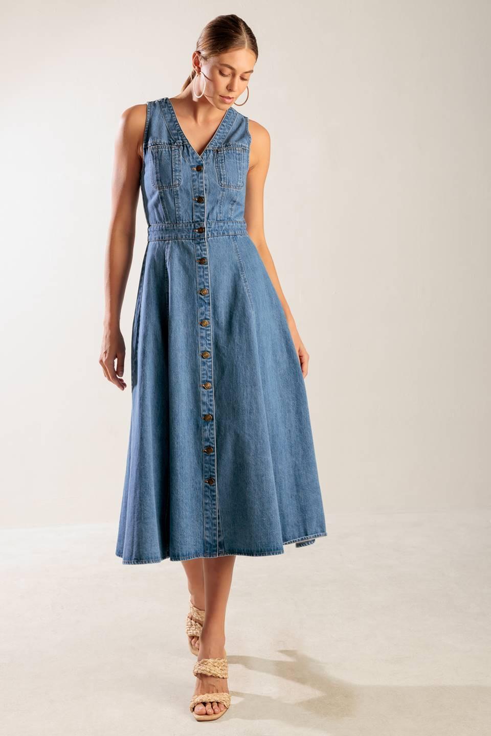 The Journey Begins blue denim midi dress from KADOU Boutique