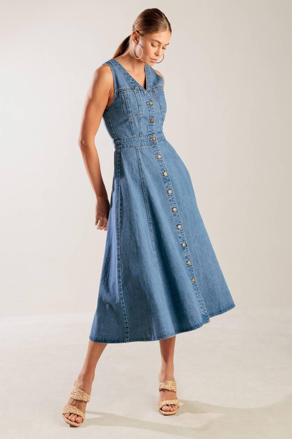 The Journey Begins blue denim midi dress from KADOU Boutique
