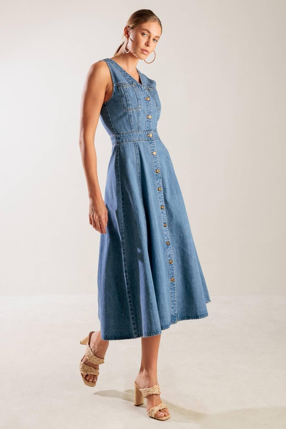 The Journey Begins blue denim midi dress from KADOU Boutique