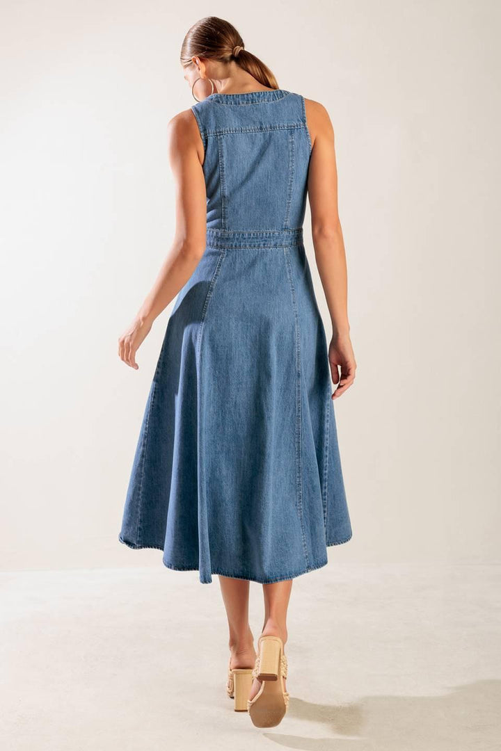 The Journey Begins blue denim midi dress from KADOU Boutique