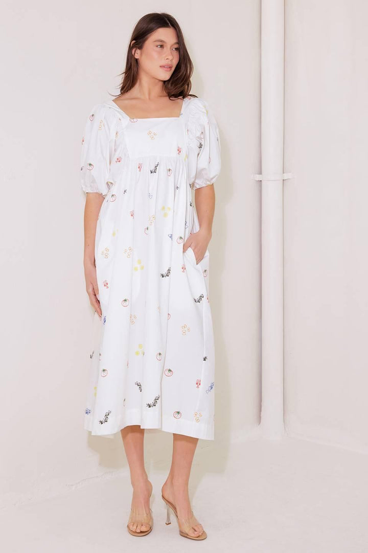 THE WORLD IS YOURS WOVEN MIDI DRESS