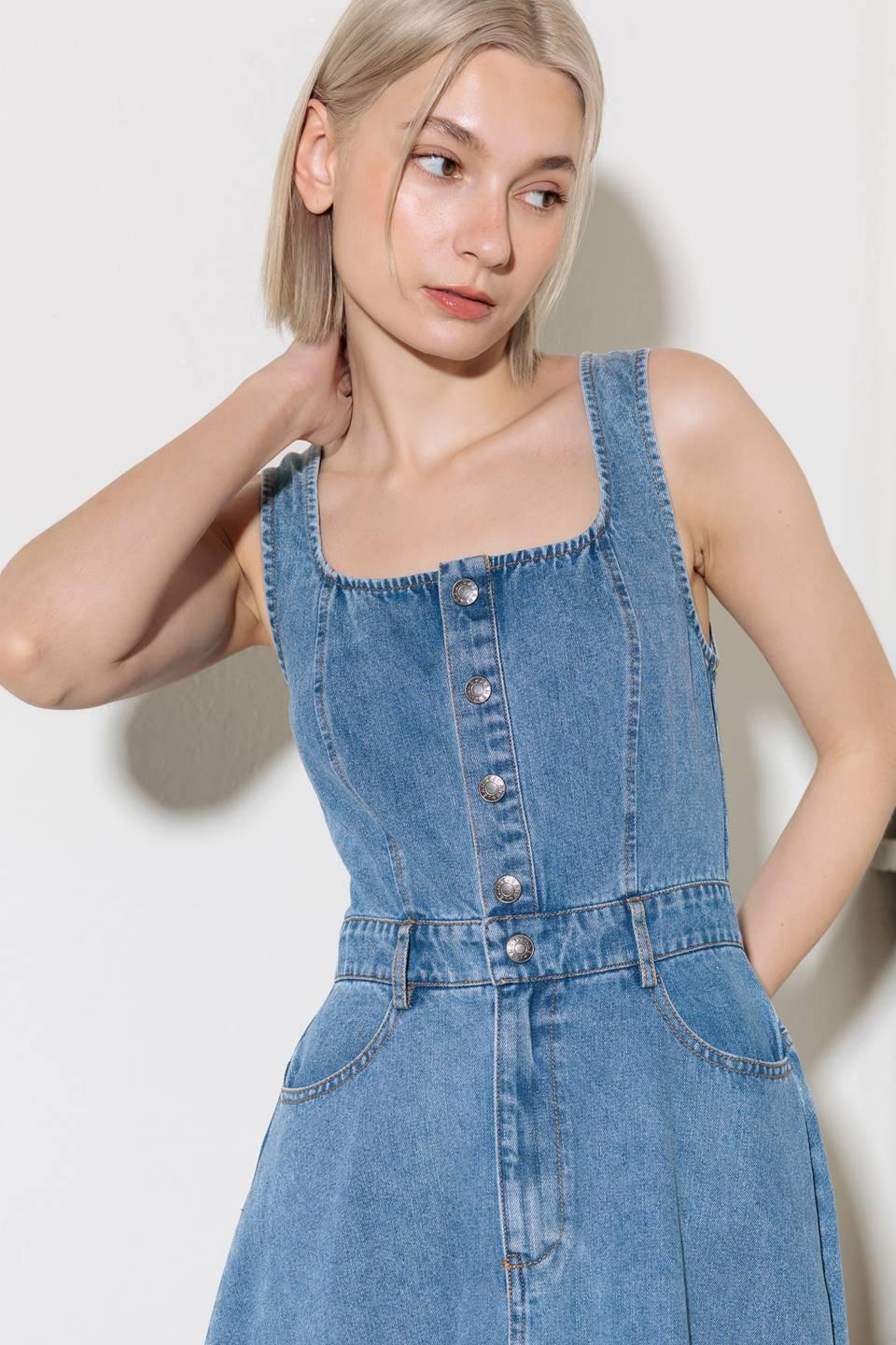 Softly Romantic Denim Midi Dress from KADOU Boutique