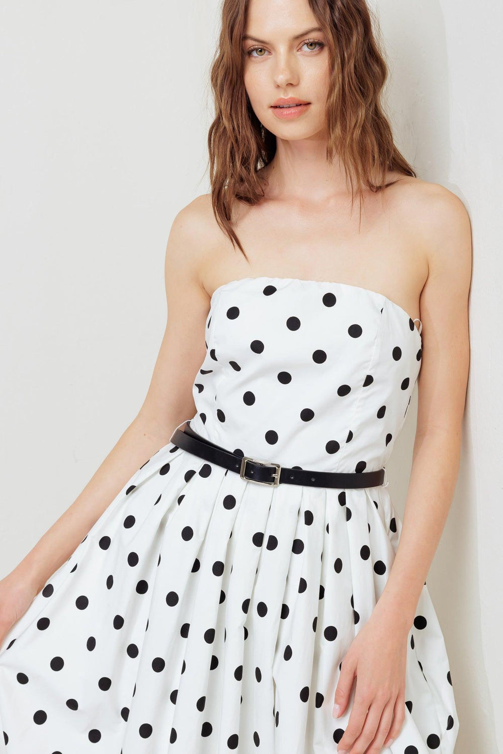 Monroe Dot White Woven Midi Dress from KADOU Boutique