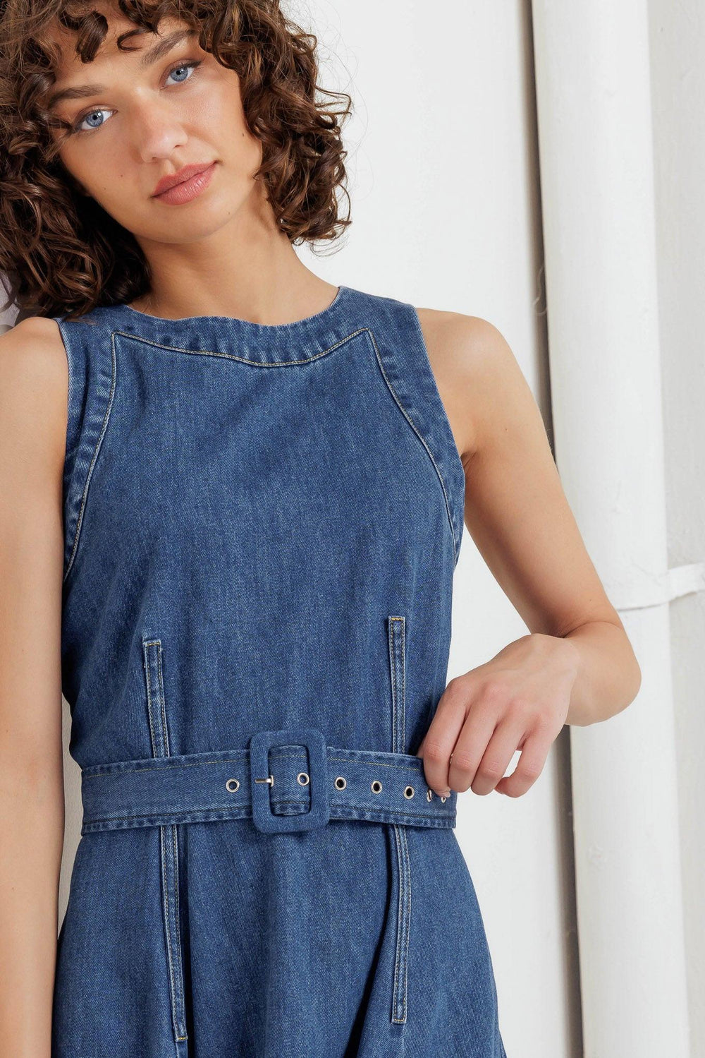 Poet’s Muse Denim Woven Midi Dress from KADOU Boutique