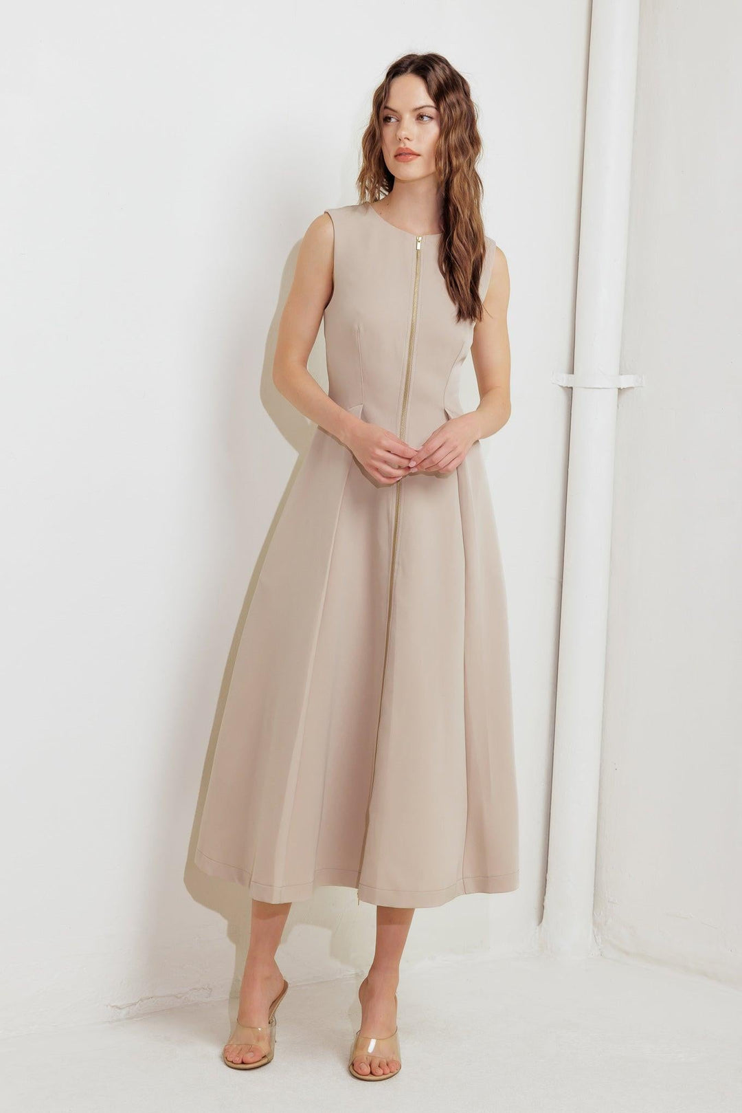 ZIP &amp; FLOW WOVEN MIDI DRESS
