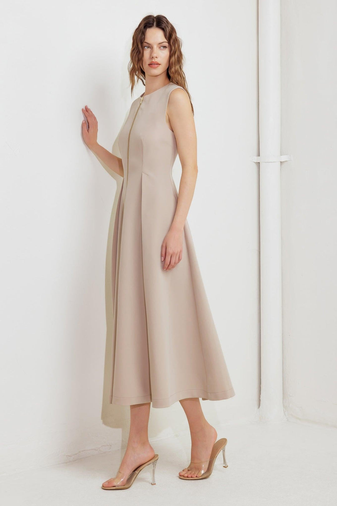 ZIP &amp; FLOW WOVEN MIDI DRESS