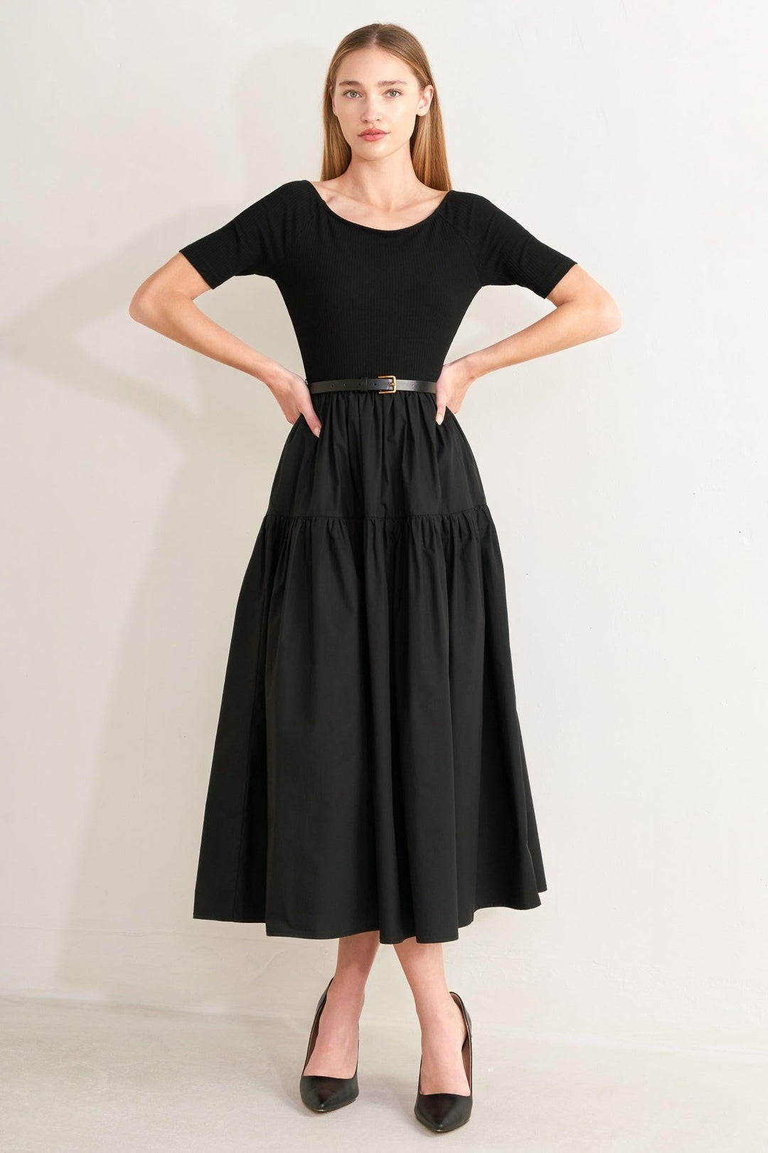 SADDLE BREEZE BLACK MIDI DRESS