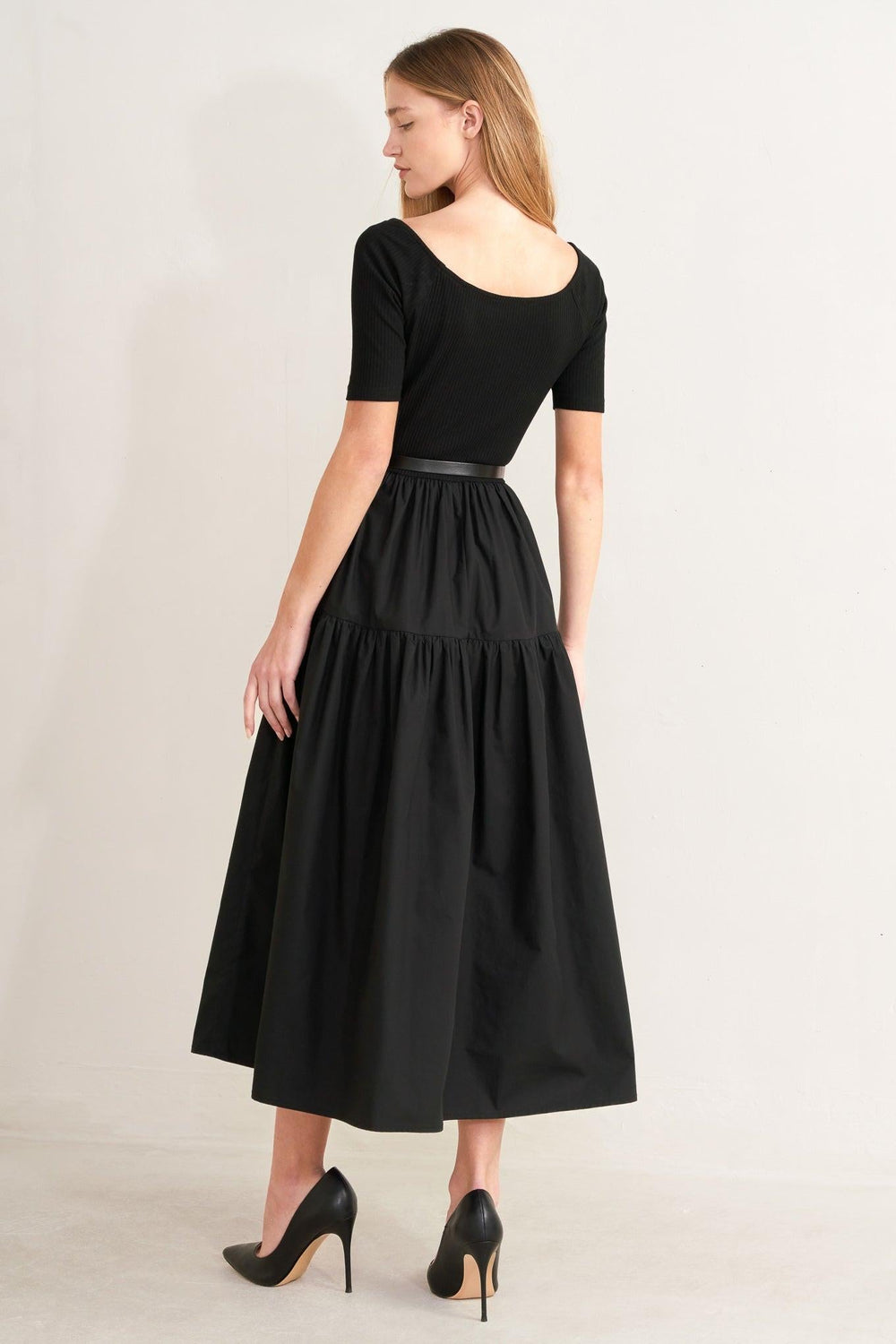 Saddle Breeze Black Midi Dress from KADOU Boutique
