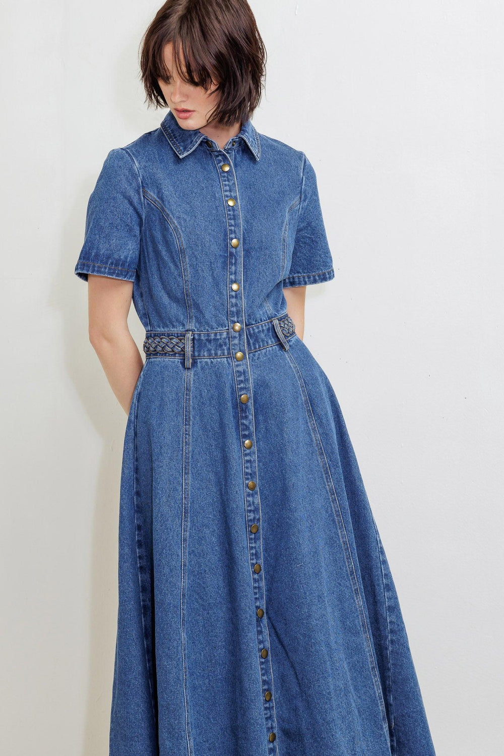 Hidden Smile Denim Midi Ress from KADOU Boutique