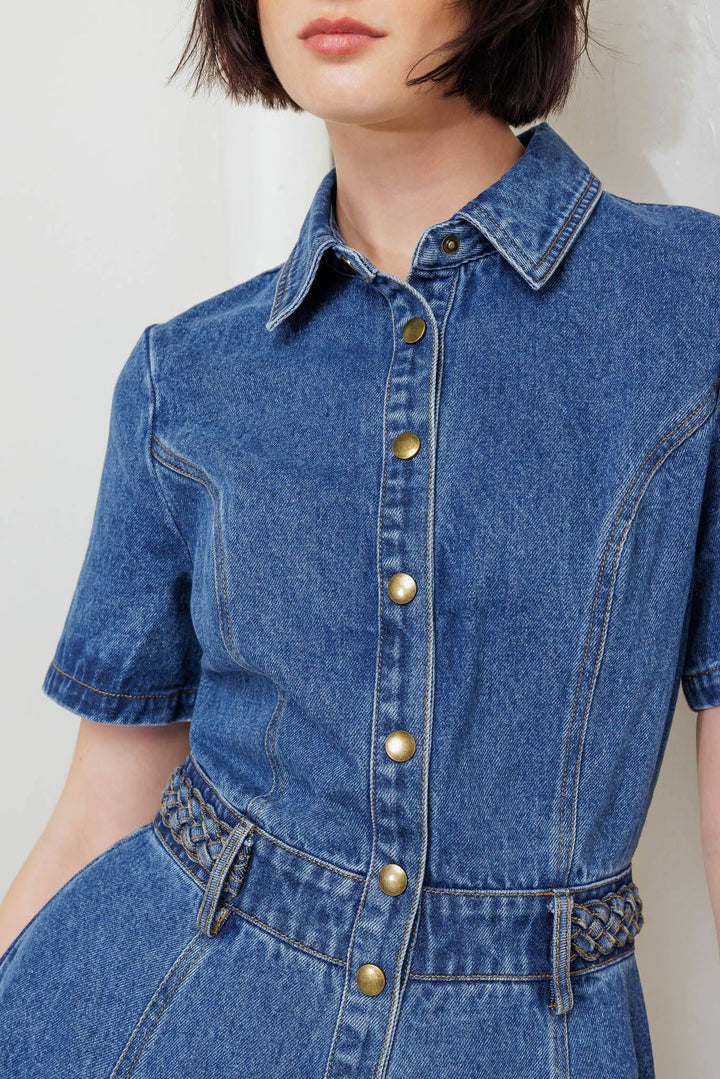 HIDDEN SMILE DENIM MIDI RESS