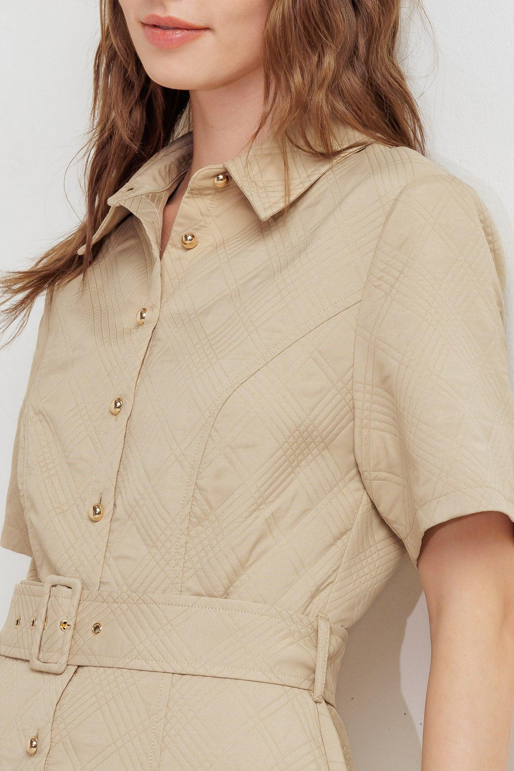 Neutral Chic Woven Midi Dress from KADOU Boutique