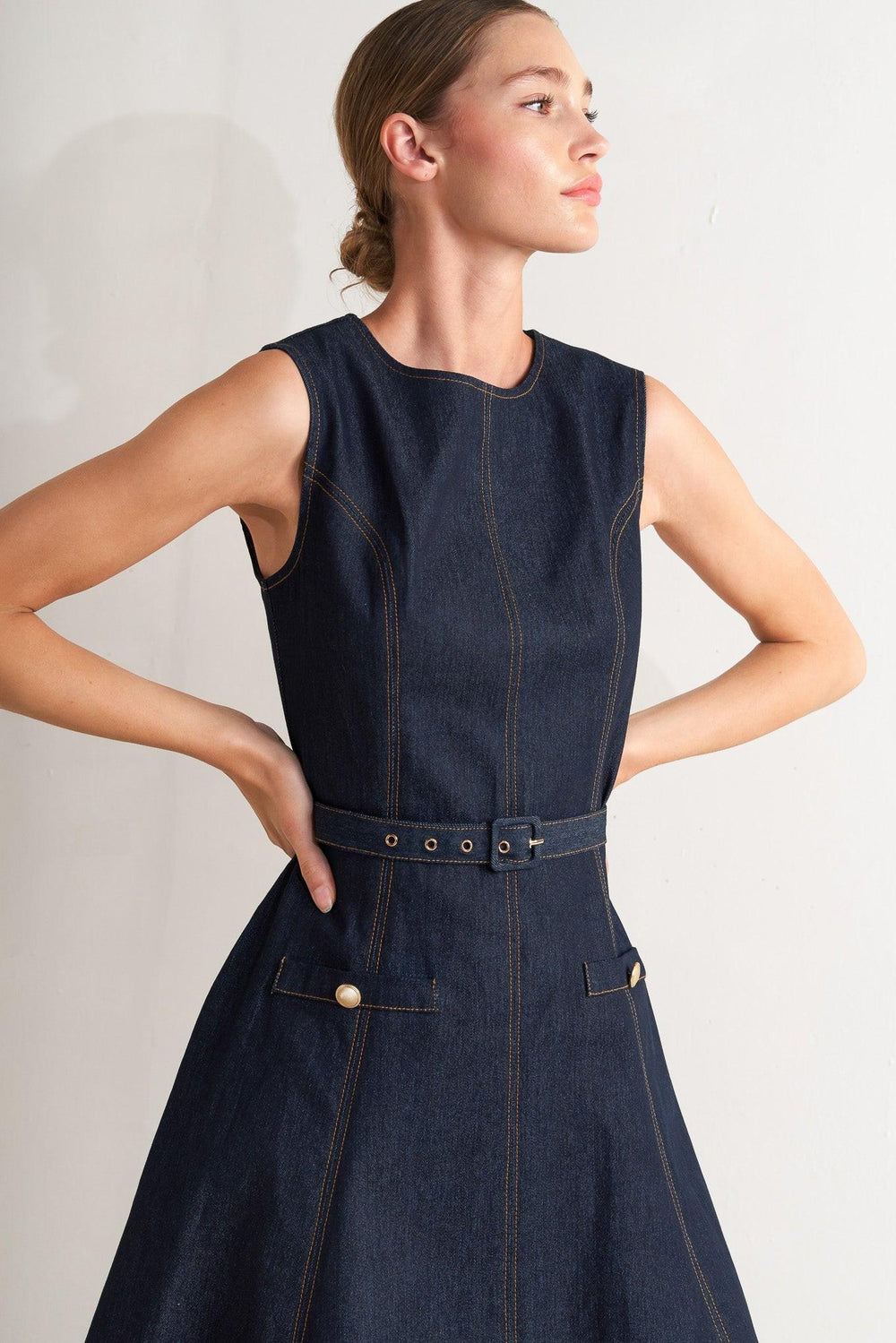Modern Dark Denim Midi Dress from KADOU Boutique