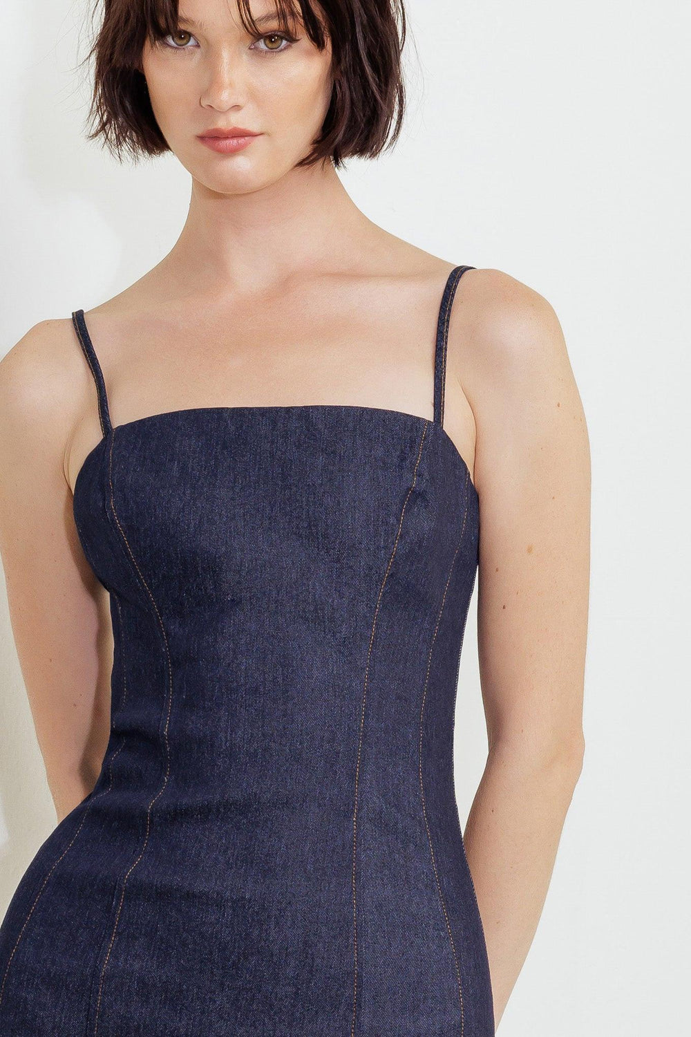 Quiet Curve Dark Denim Midi Dress from KADOU Boutique