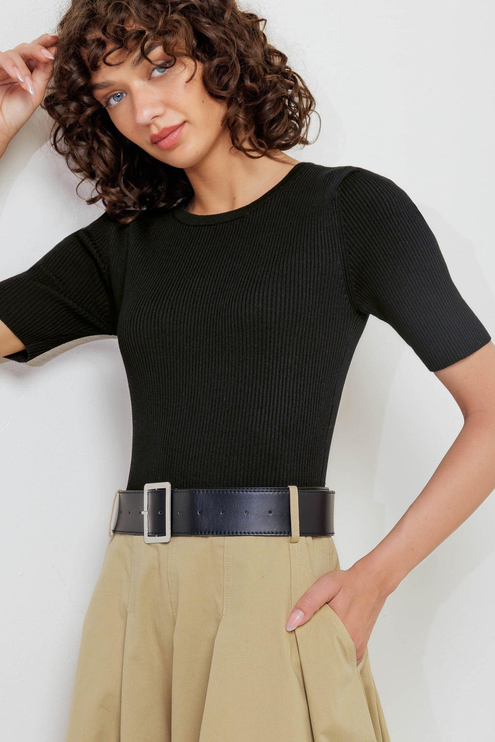Sculpted Grace Sweater Woven Top and Skirt Dress from KADOU Boutique