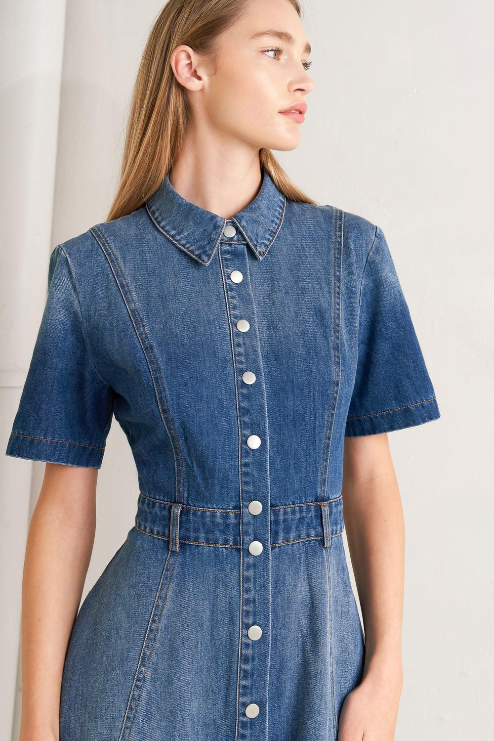 Elegant Touch Denim Midi Dress from KADOU Boutique