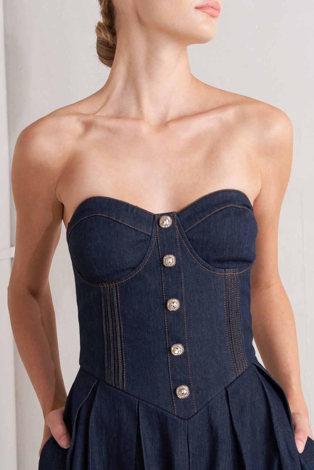 Urban Corset Denim Midi Dress from KADOU Boutique