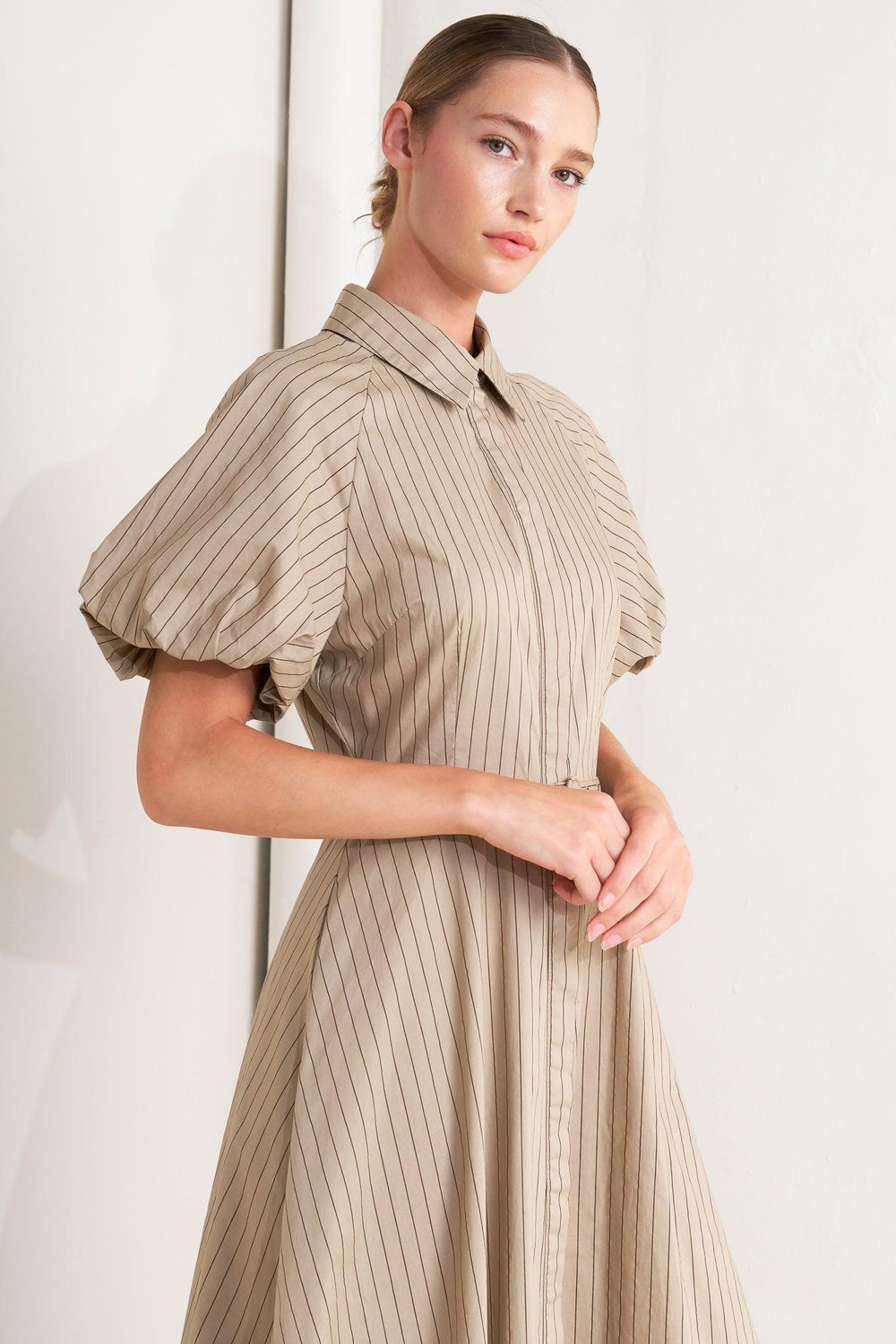 Classic Neutral Woven Midi Dress from KADOU Boutique