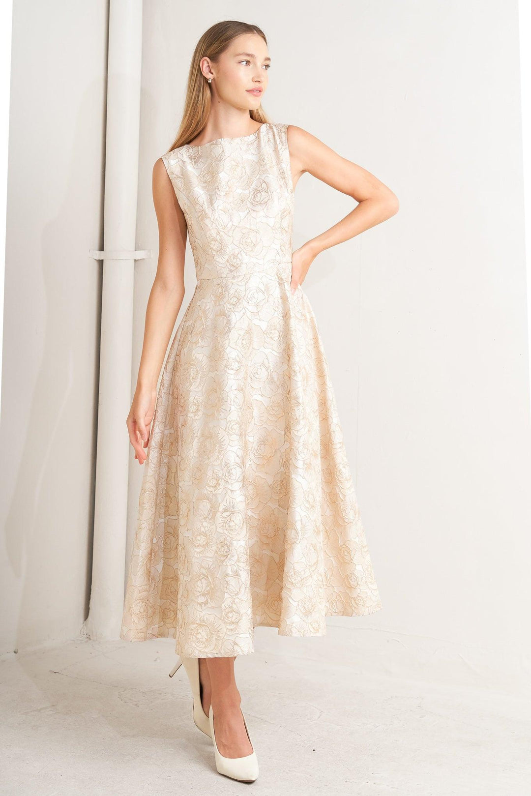 Gilded Rose Woven Midi Dress from KADOU Boutique