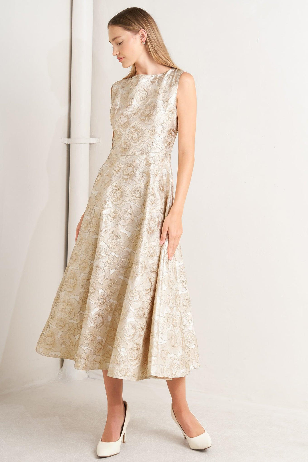 Gilded Rose Woven Midi Dress from KADOU Boutique