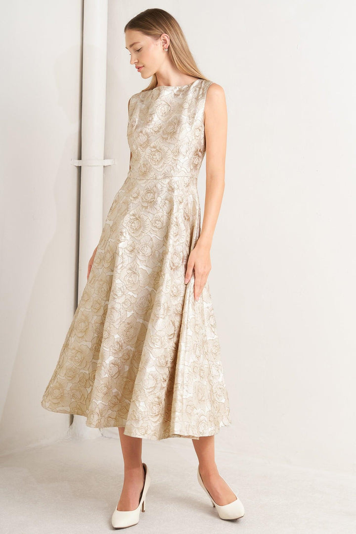 Gilded Rose Woven Midi Dress from KADOU Boutique