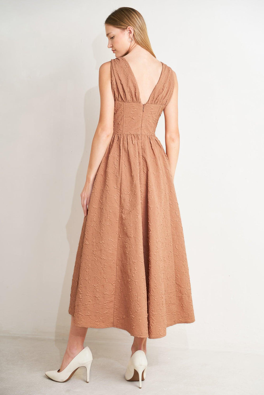 Earthbound Charm Woven Midi Dress from KADOU Boutique