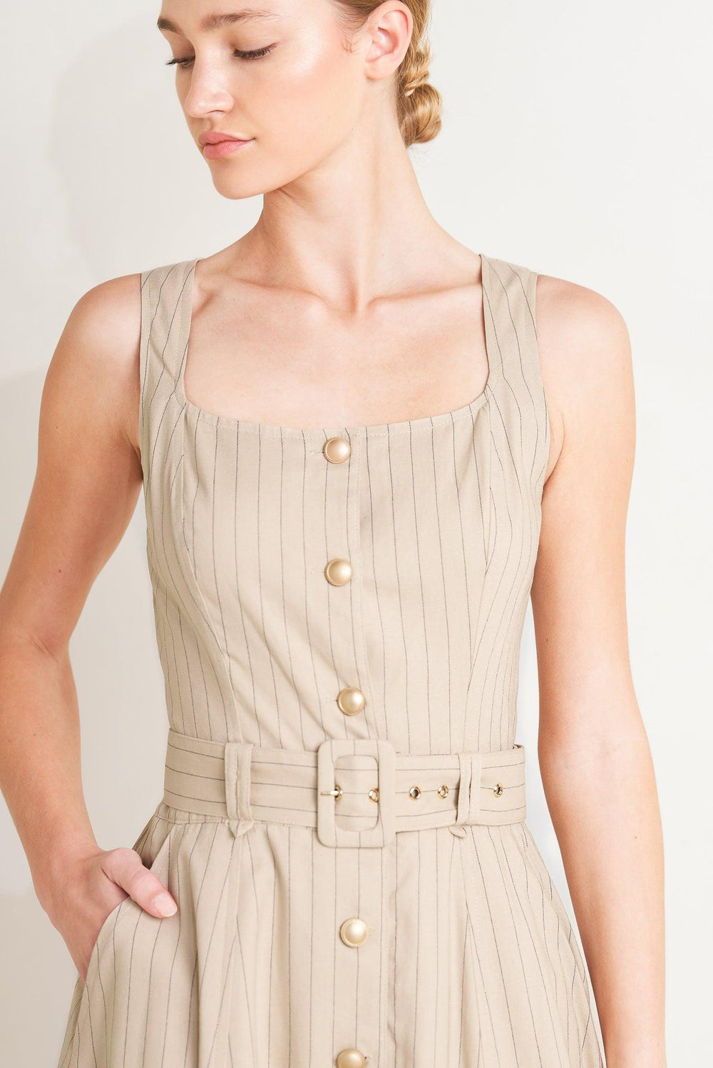 Tailored in Sunlight Woven Midi Dress from KADOU Boutique