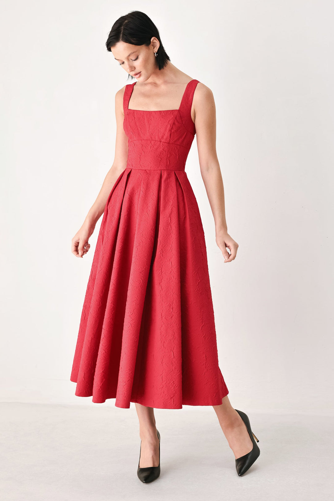 Timeless Romance Red/white Full-Skirt Midi Dress from KADOU Boutique
