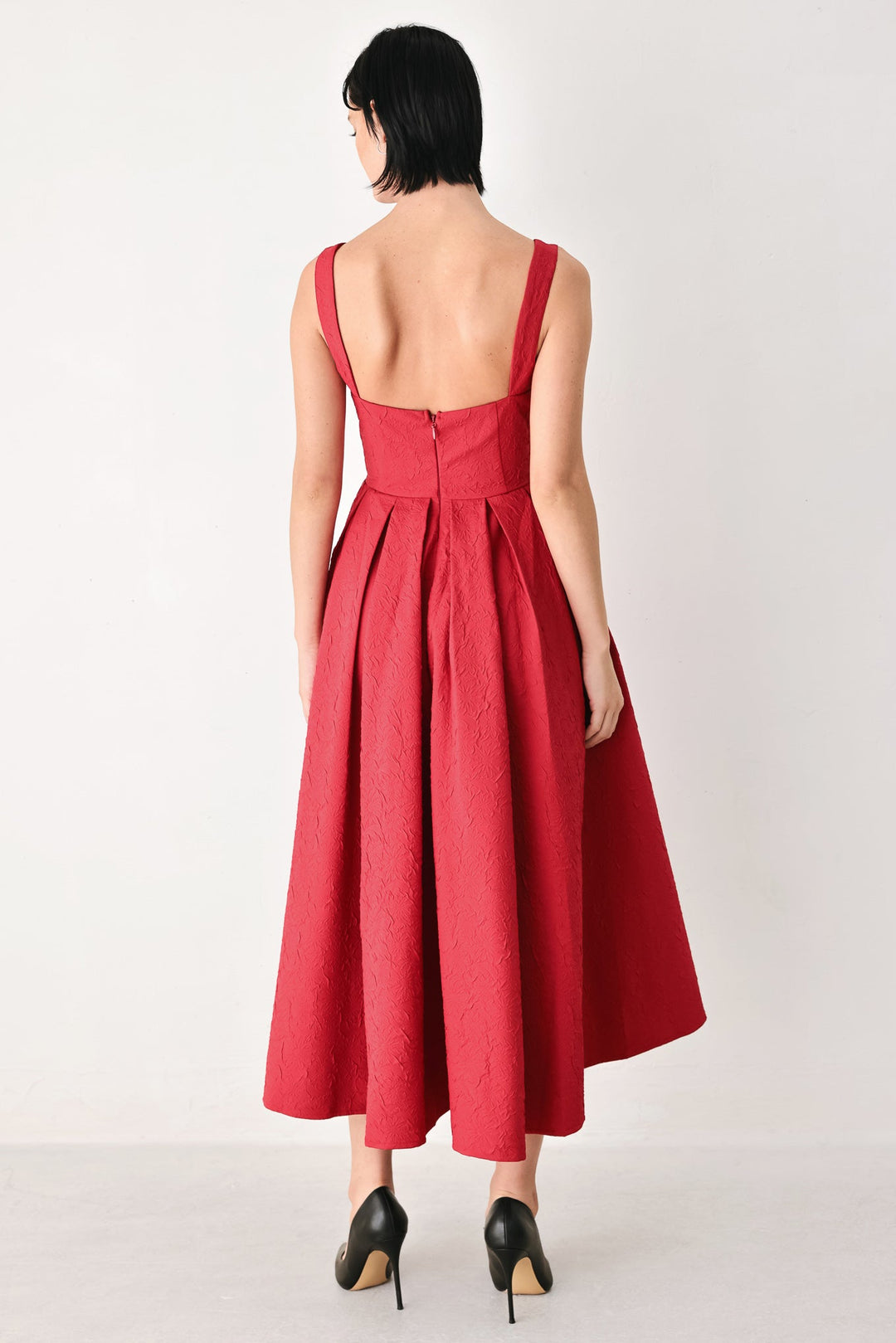 TIMELESS ROMANCE RED/WHITE FULL-SKIRT MIDI DRESS