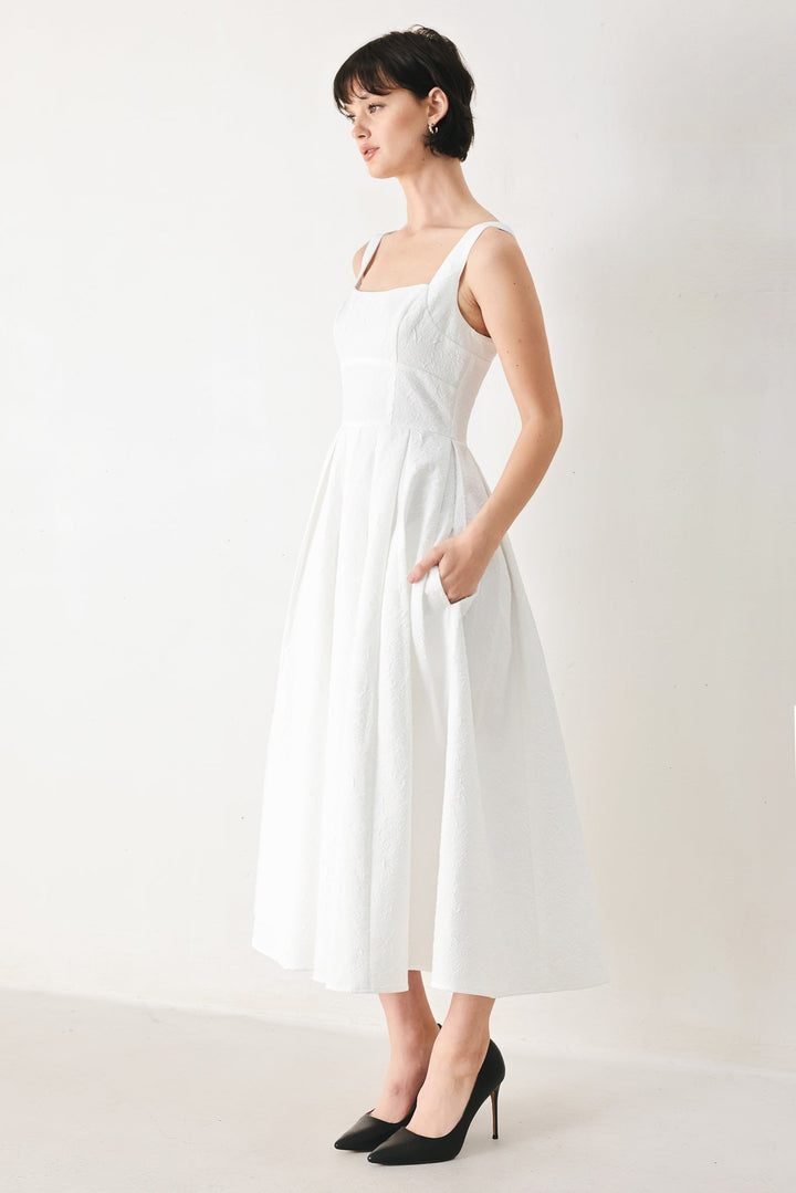 TIMELESS ROMANCE RED/WHITE FULL-SKIRT MIDI DRESS