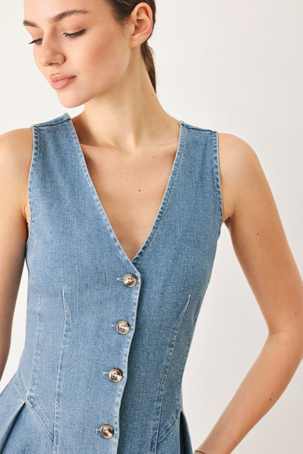 Sweetheart V-Neck Denim Midi Dress from KADOU Boutique
