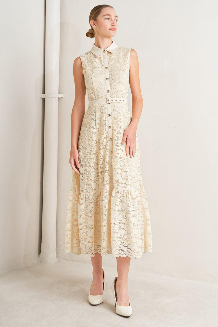 Purely Romantic Woven Lace Midi Dress from KADOU Boutique