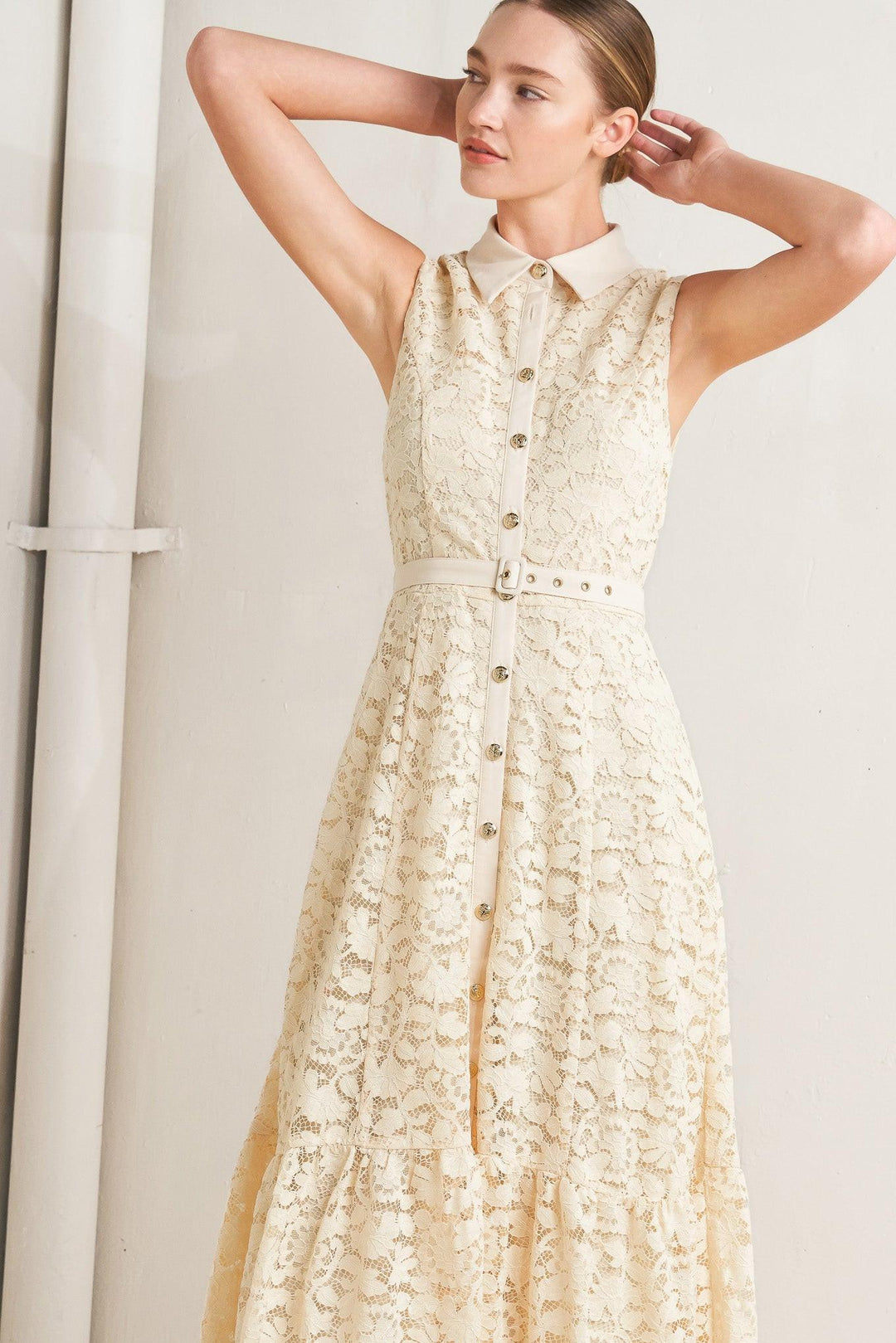 Purely Romantic Woven Lace Midi Dress from KADOU Boutique