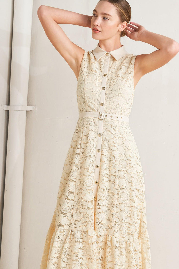 Purely Romantic Woven Lace Midi Dress from KADOU Boutique